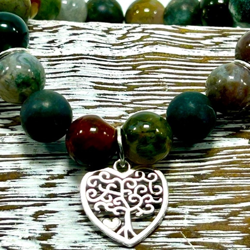 Handmade Tree, Heart & Bird Charm Bracelet with Natural Indian Agate Stones - Picture 2 of 4